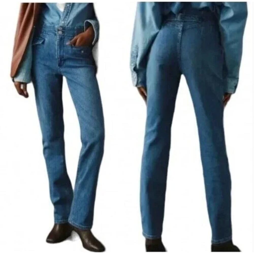 Maeve Anthropologie Bombshell High Rise Flap Pocket Stretch Straight Jeans 28